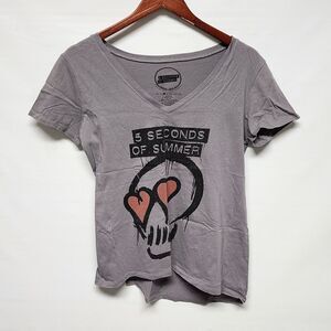5 Seconds of Summer women's gray t-shirt Medium V Neck Shorter Front